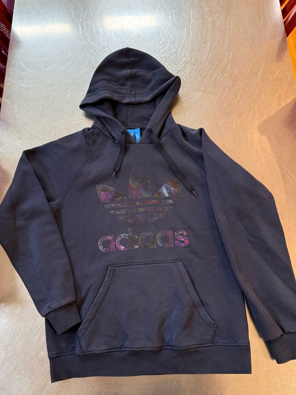 Adidas Navy Fleece Hoodie with Galaxy Trefoil Logo Small